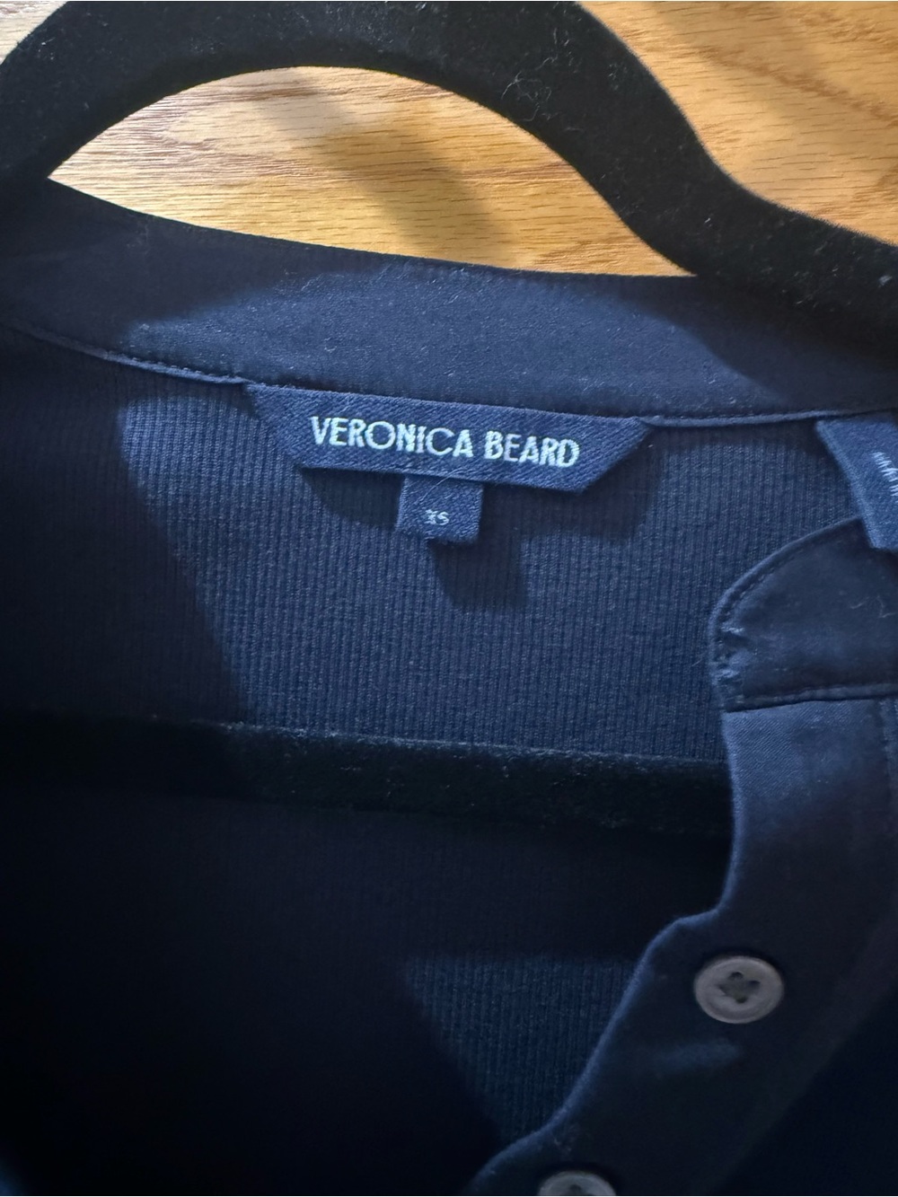 Veronica Beard Dark Navy Ribbed Button-Up Top